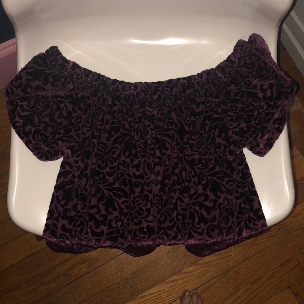 purple/maroon VELVET FLORAL TOP